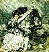 Francisco de goya y Lucientes sittande kvinna och man i slangkappa oil painting on canvas